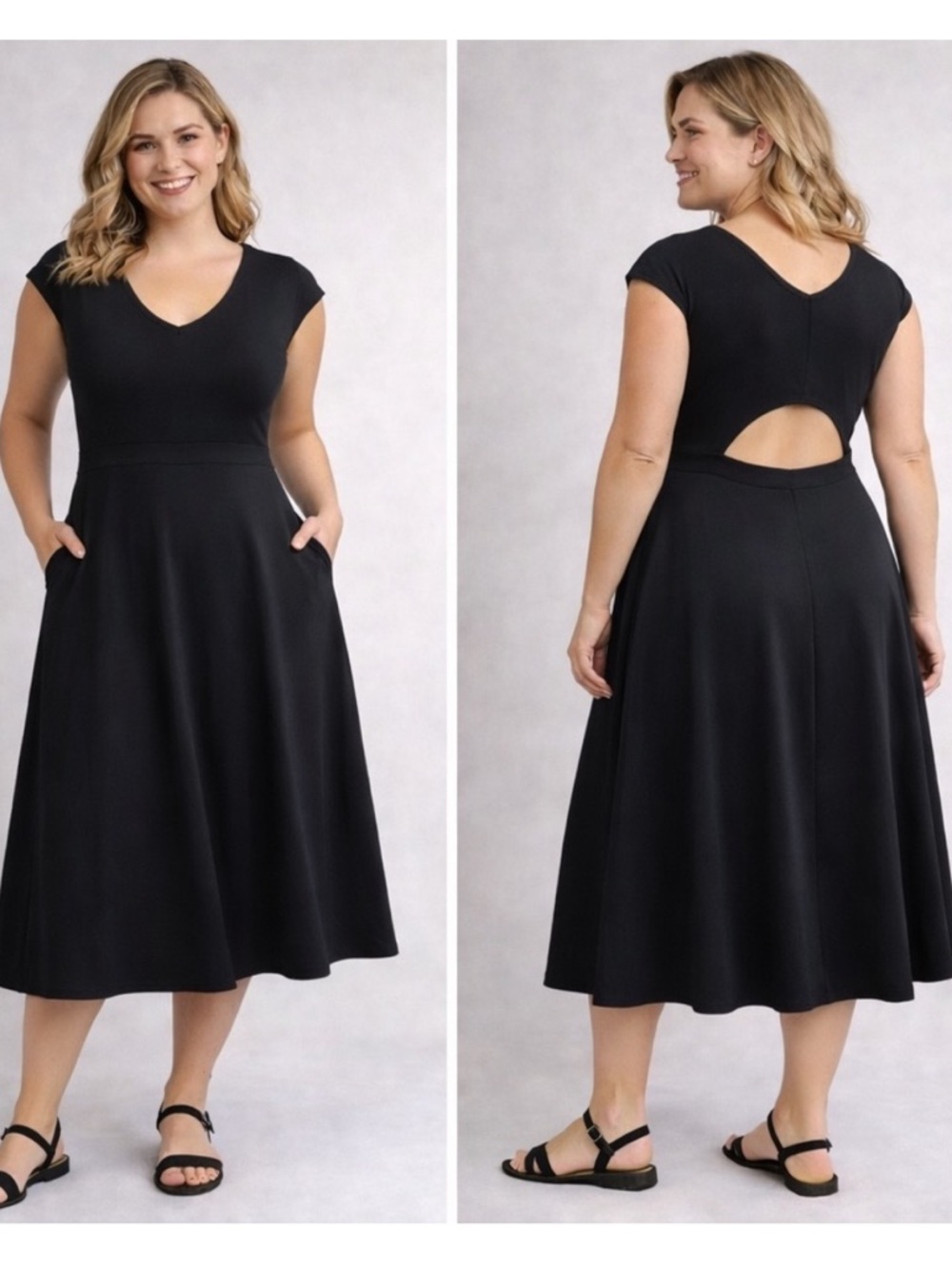 Athleta Ryder Dress Black Fit & Flare Cutout Back Size Large